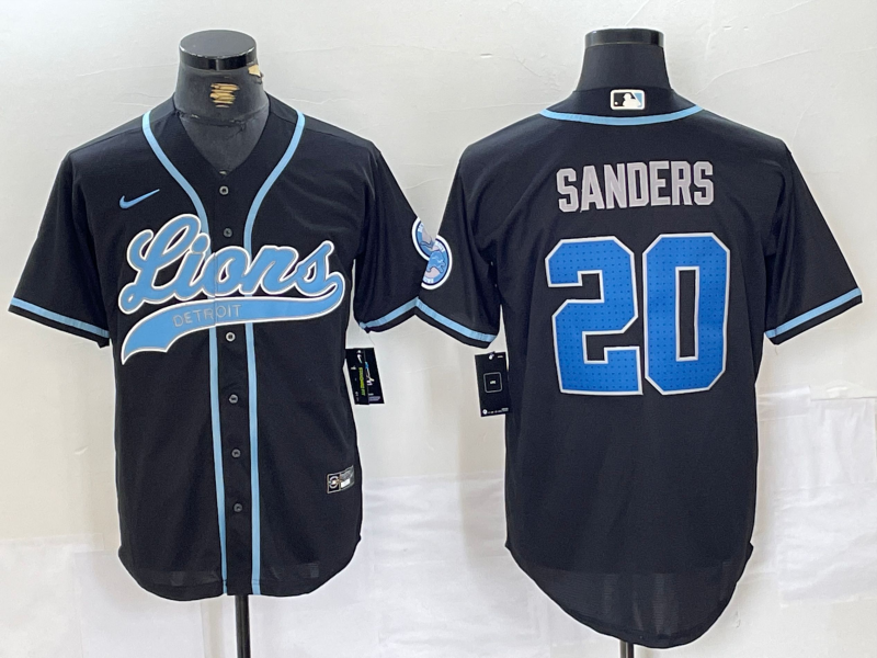 Men's Detroit Lions Barry Sanders Black Player Game Jersey