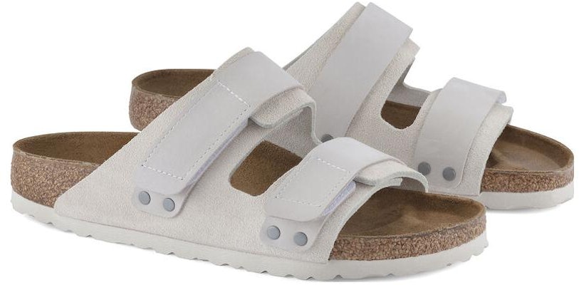 Birkenstock Uji 1024822 Nubuck Suede Narrow Fit Antique White Slide Sandals