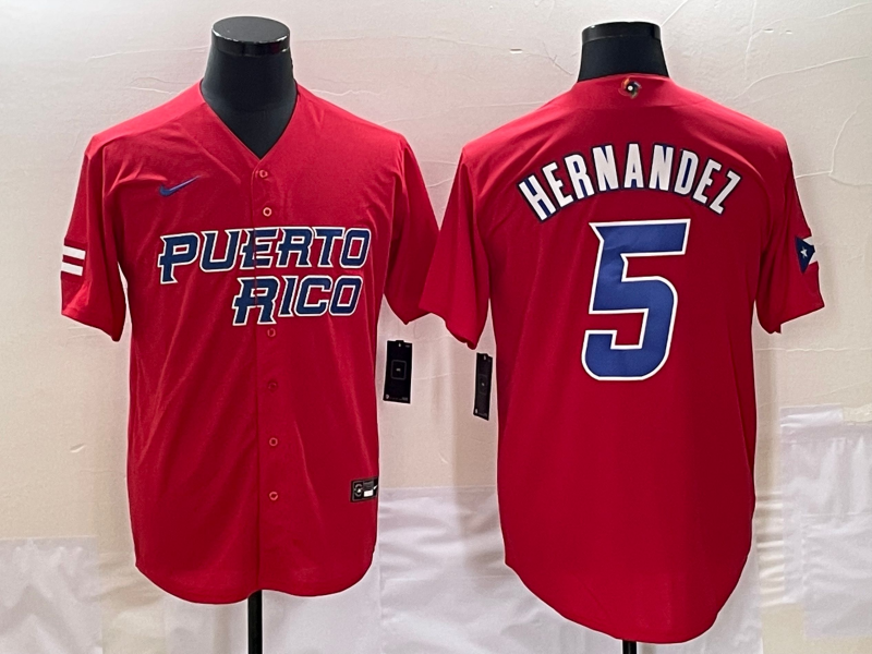 Men's 2023 World Baseball Classic Enrique Hernandez Puerto Rico Red Jersey