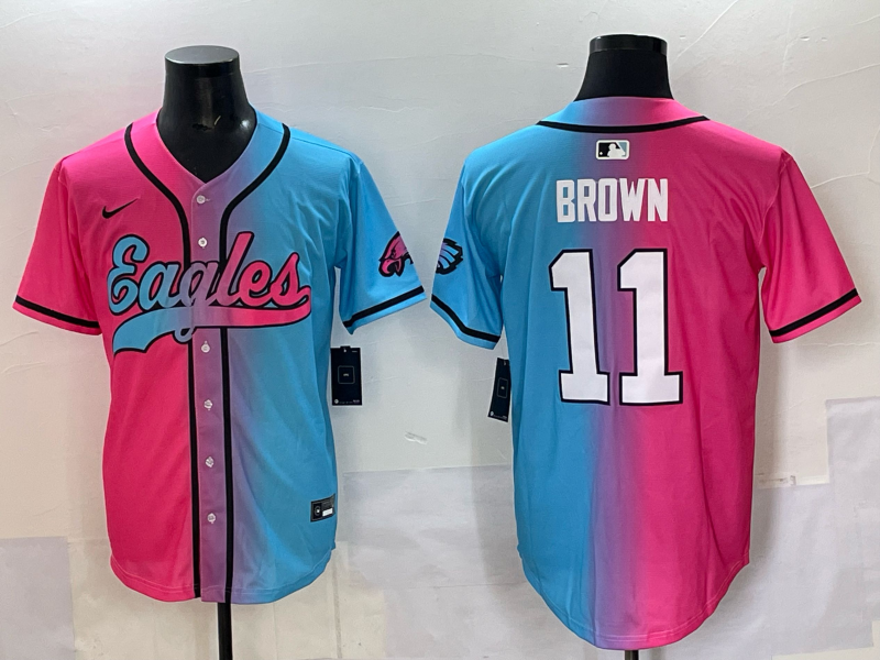 Men's Philadelphia Eagles A.J. Brown Pink/Blue Game Jersey