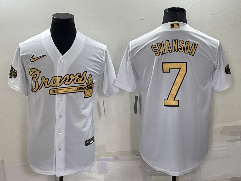 Men's Atlanta Braves Dansby Swanson White Stitched Jersey