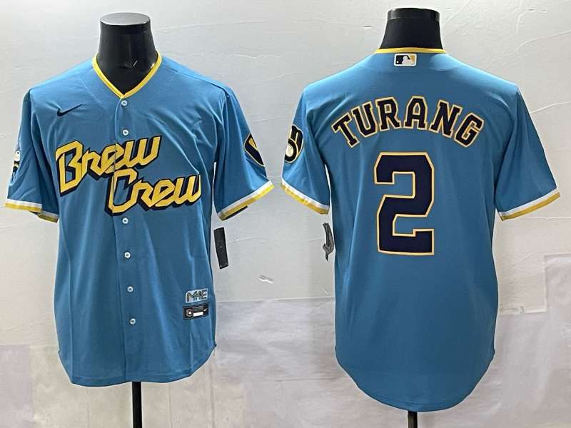 Men's Milwaukee Brewers Brice Turang Powder Blue City Connect Replica Player Jersey