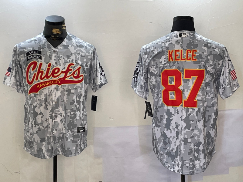 Men's Kansas City Chiefs Travis Kelce Arctic Camo Salute to Service Limited Jersey