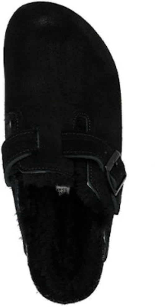 Birkenstock Boston 259883 Wool Black Leather Sandals