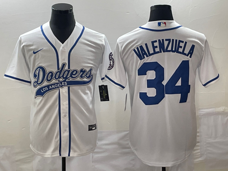 Men's Los Angeles Dodgers Fernando Valenzuela White Player Jersey Joint Edition