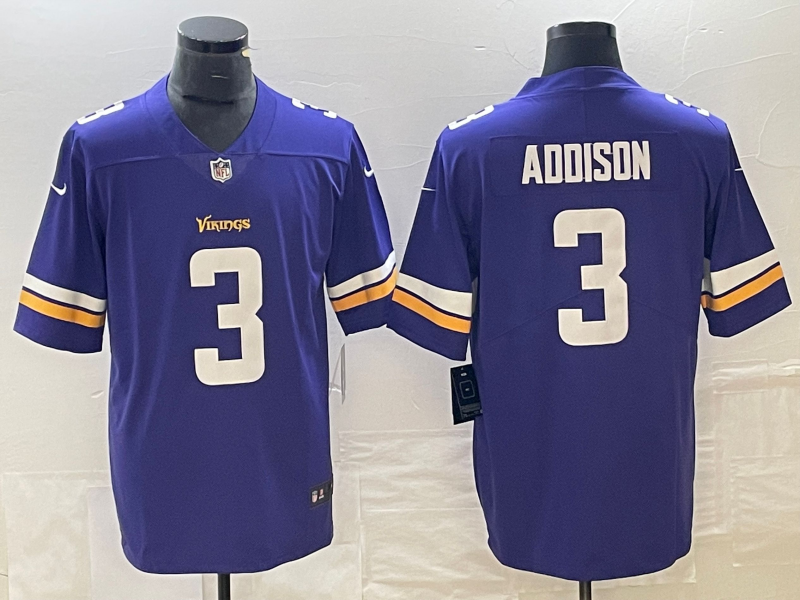 Men's Minnesota Vikings Jordan Addison Purple 2023 NFL Draft First Round Pick Game Jersey