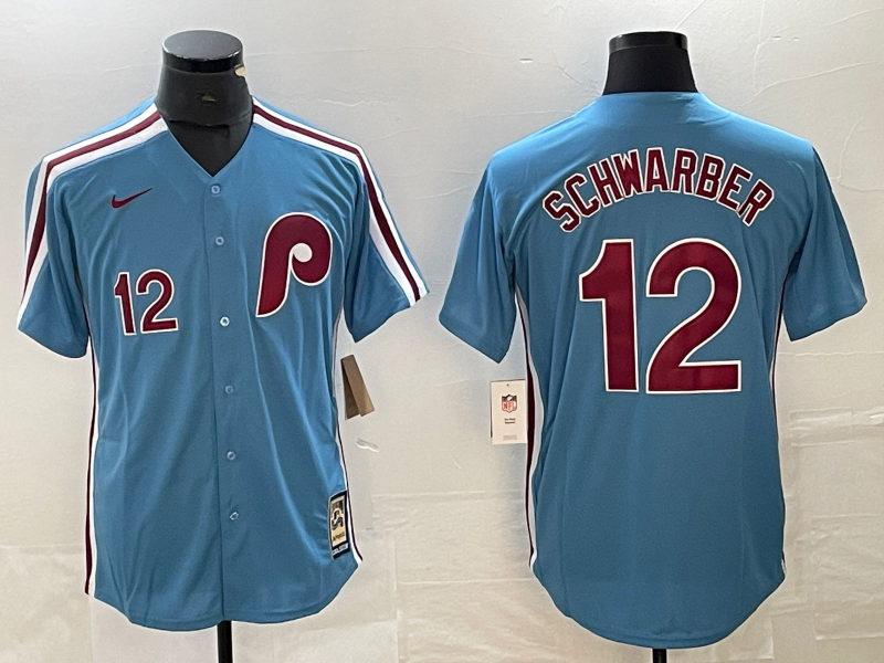 Men's Philadelphia Phillies Kyle Schwarber Light Blue Cooperstown Collection Authentic Jersey