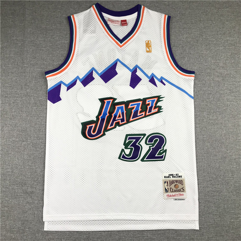 Men's Utah Jazz Karl Malone White 1996-97 Hardwood Classics Swingman Jersey