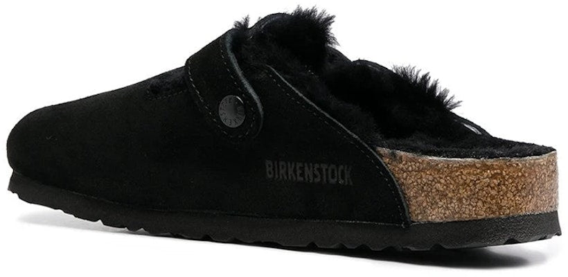 Birkenstock Boston 259883 Wool Black Leather Sandals