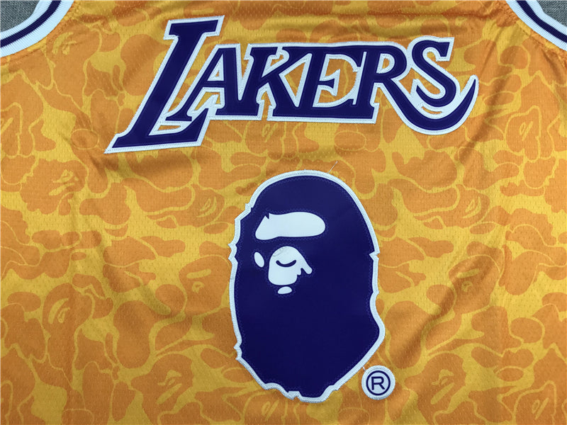 Men's Los Angeles Lakers Bape Yellow 1996-97 Hardwood Classics Swingman Jersey