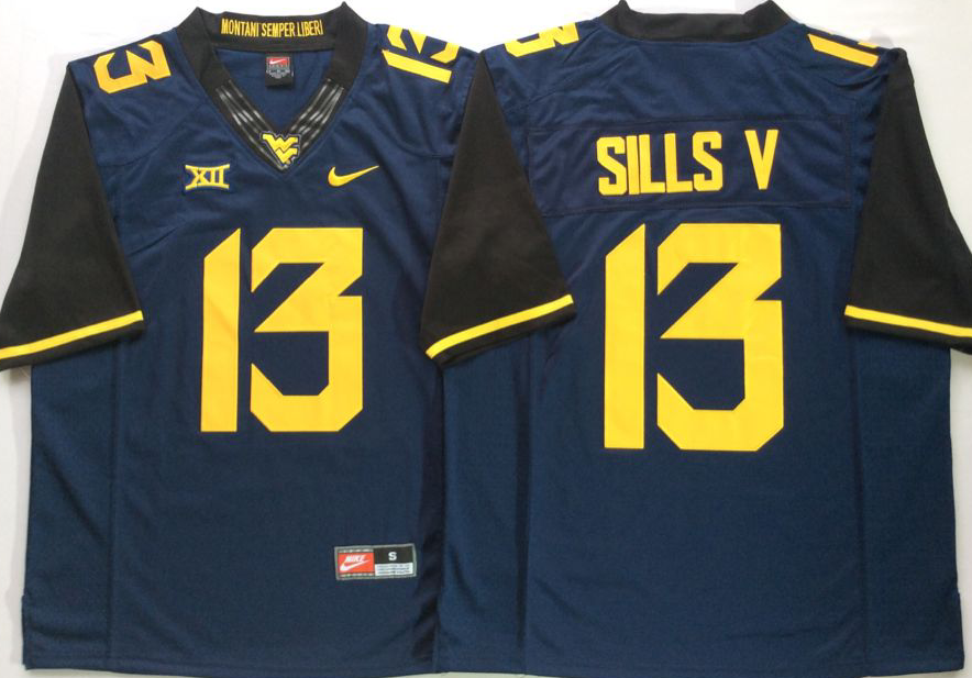 Men's West Virginia Mountaineers David Sills Navy Player Game Jersey