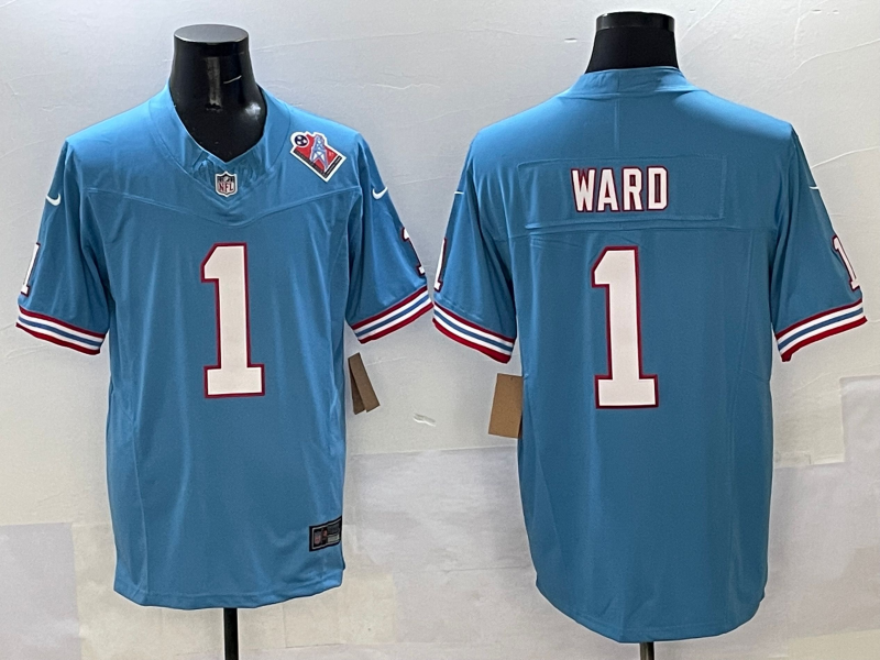 Men's Tennessee Titans Cameron Ward Light Blue 2025 NFL Draft First Round Pick Game Jersey