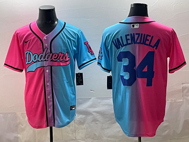Men's Los Angeles Dodgers Fernando Valenzuela Pink/Blue Player Jersey