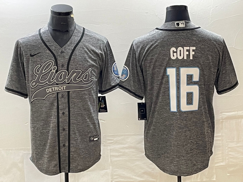 Men's Detroit Lions Jared Goff Gray Game Jersey Joint Edition