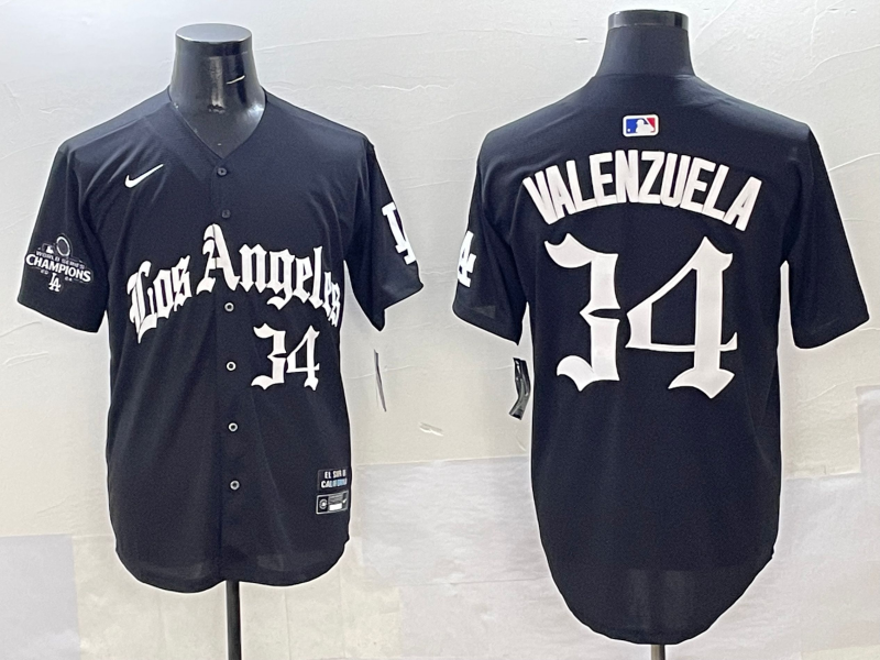 Men's Los Angeles Dodgers Fernando Valenzuela Black Team Game Player Jersey
