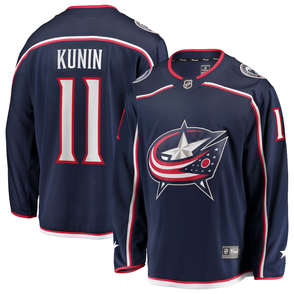 Men's Columbus Blue Jackets Luke Kunin Fanatics Navy Home Breakaway Jersey