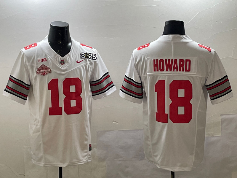 Men's Ohio State Buckeyes Will Howard White 2025 CFP Final National Champions Patch F.U.S.E. Jersey