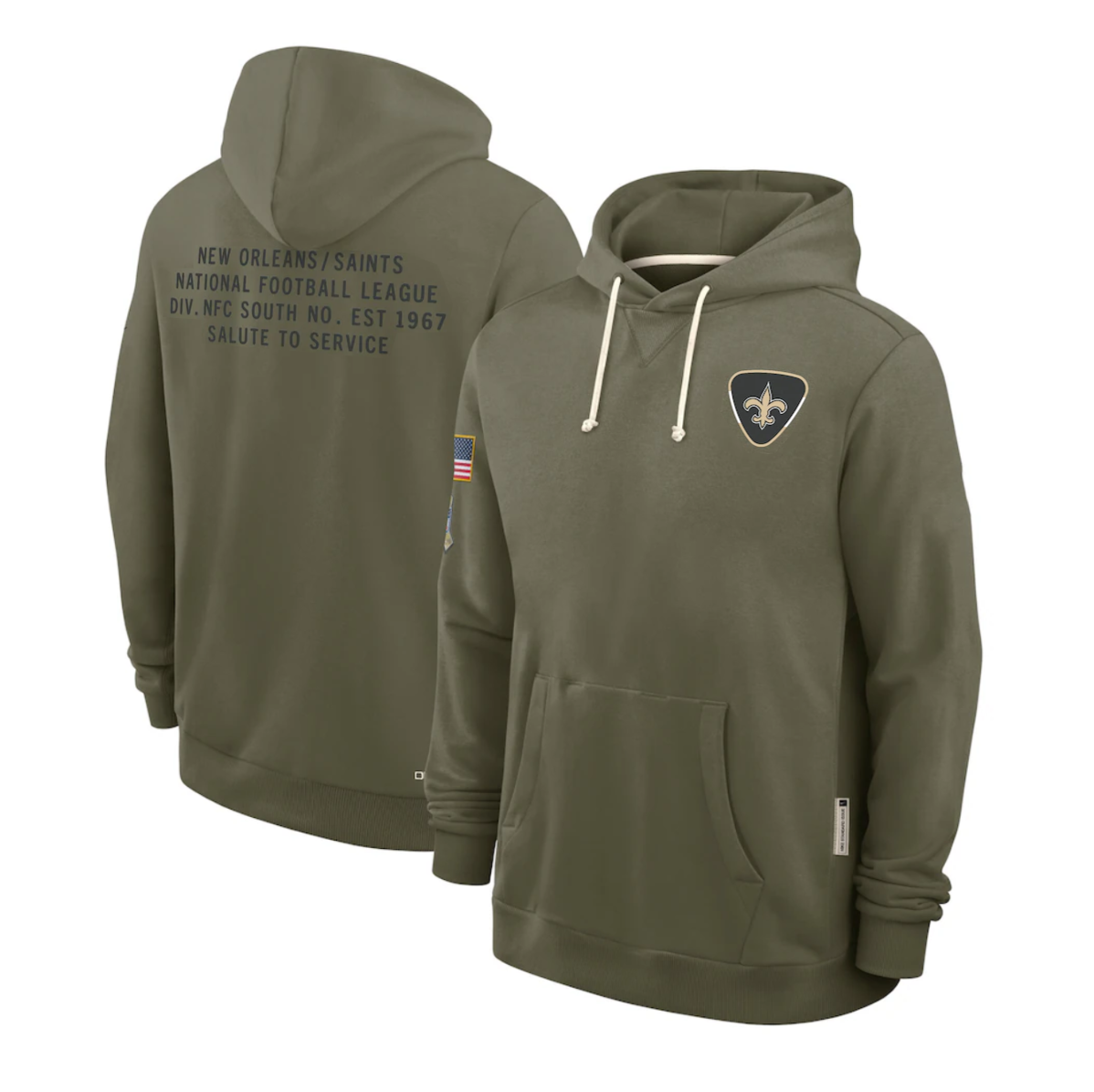 Men's New Orleans Saints Olive 2025 Salute to Service Sideline Standard Issue Dri-FIT Hoodie