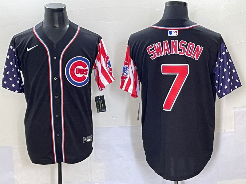 Men's Chicago Cubs Dansby Swanson Black Game Player Jersey