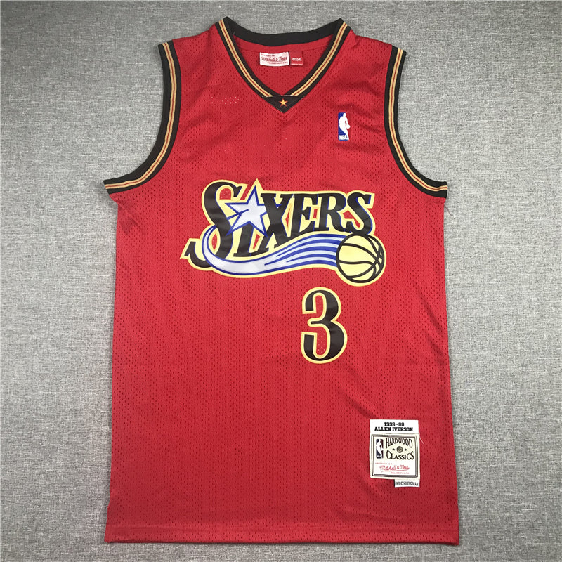 Men's Philadelphia 76ers Allen Iverson Red Hardwood Classics Swingman Jersey