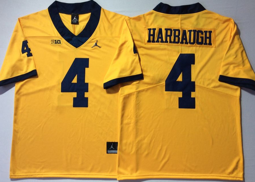Men's Michigan Wolverines Jim Harbaugh Yellow Alumni Player Game Jersey