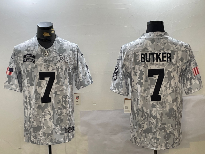 Men's Kansas City Chiefs Harrison Butker Arctic Camo 2024 Salute to Service Limited Jersey