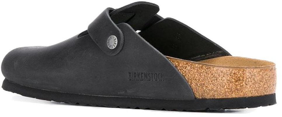 Birkenstock Boston Oiled Leather 0059463 Black Narrow Covered-Toe Slippers