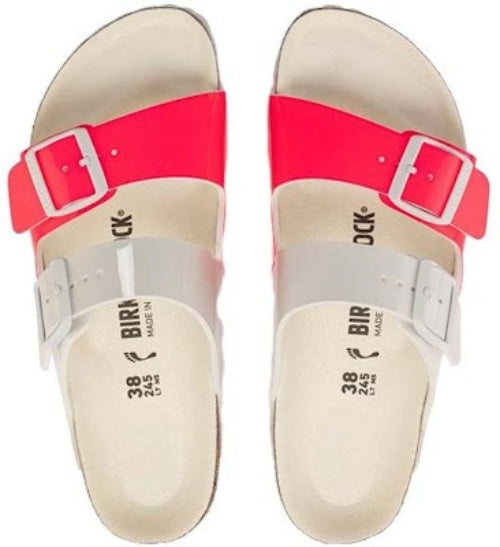 Birkenstock Arizona 1024214 Birko-Flor Narrow Fit Split Neon Pink White Sandals