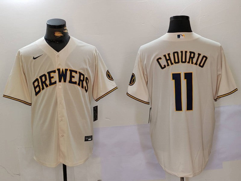 Men's Milwaukee Brewers Jackson Chourio Cream Home Limited Player Jersey