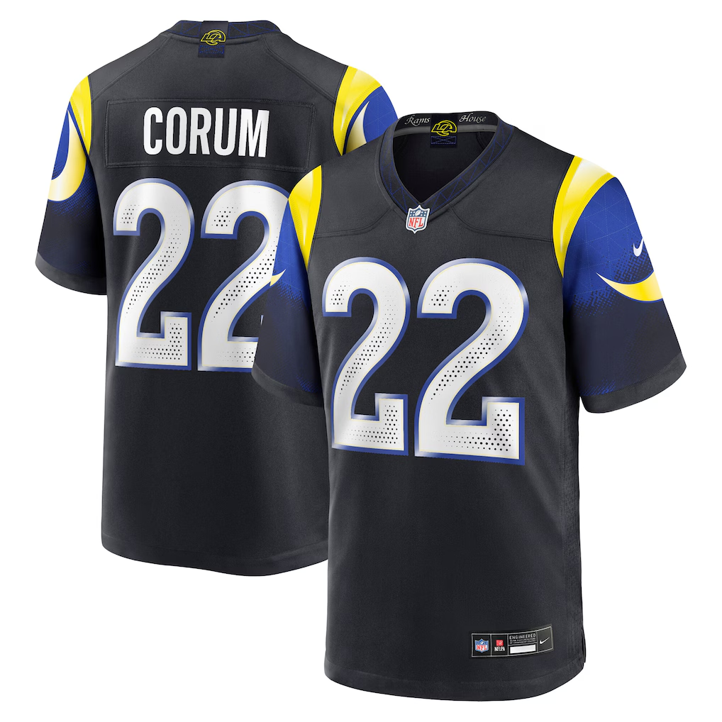 Men's Los Angeles Rams Blake Corum Midnight Blue 2025 Rivalries Collection Game Jersey
