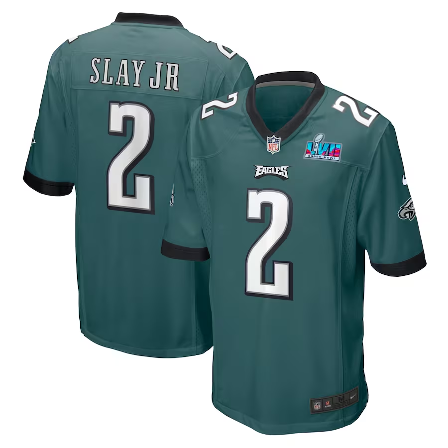 Men's Philadelphia Eagles Darius Slay Jr. Midnight Green Super Bowl LVII Patch Game Jersey