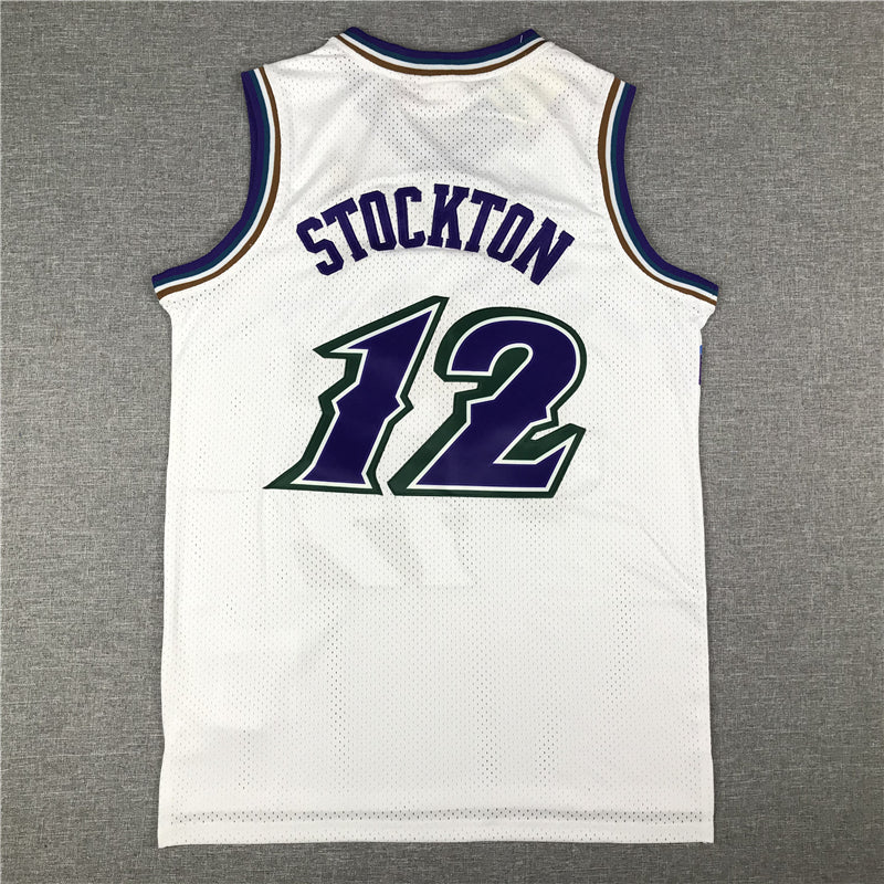 Men's Utah Jazz John Stockton White 1996-97 Hardwood Classics Swingman Jersey