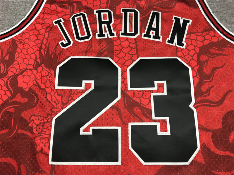 Men's Chicago Bulls Michael Jordan Red Year of Dragon Edition Swingman Jersey