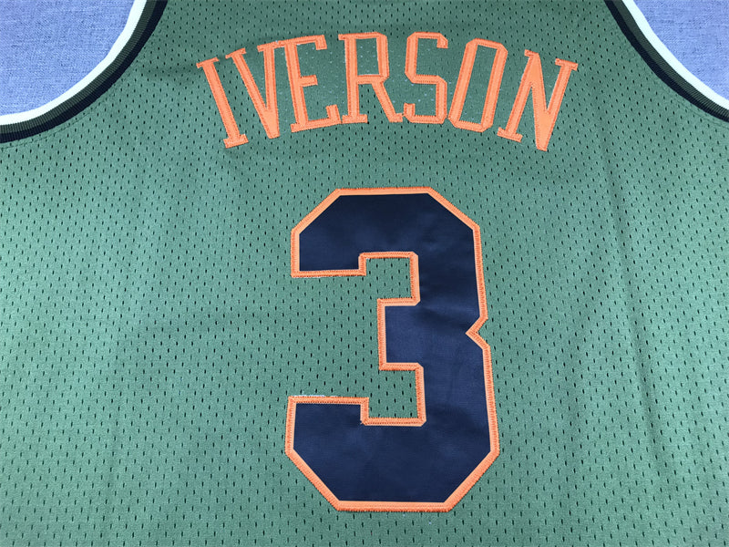 Men's Philadelphia 76ers Allen Iverson Army Green 1996-97 Hardwood Classics Swingman Jersey
