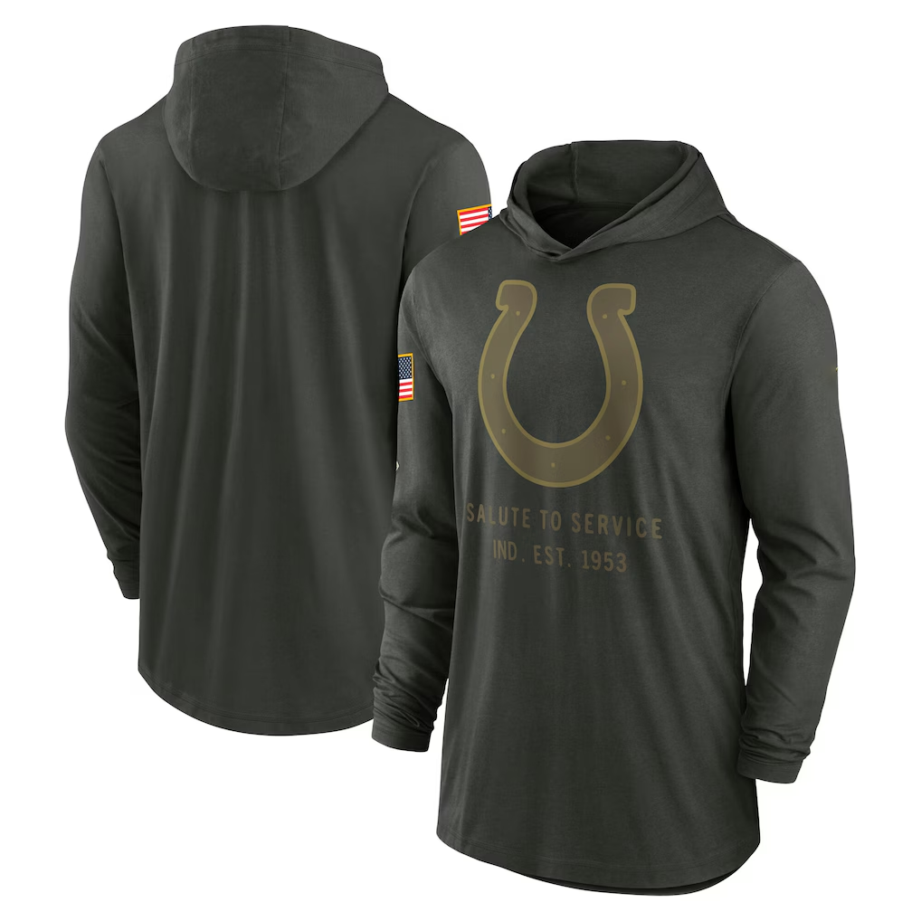 Men's Indianapolis Colts Forest Green 2025 Salute to Service Sideline Dri-FIT Lightweight Hooded Pullover