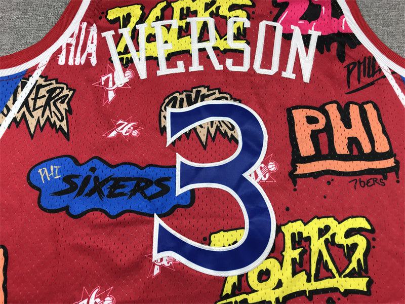 Men's Philadelphia 76ers Allen Iverson Red Swingman Graffiti Edition Jersey