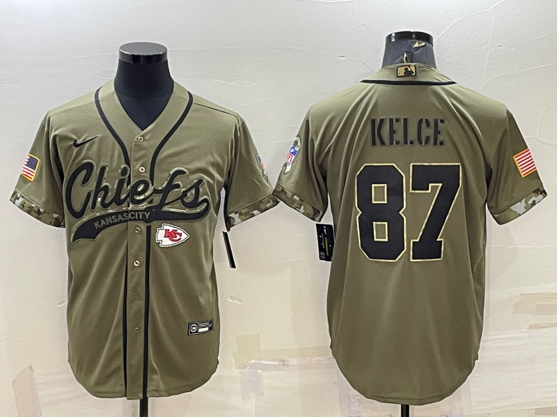 Men's Kansas City Chiefs Travis Kelce Olive 2022 Salute To Service Limited Jersey Joint Edition