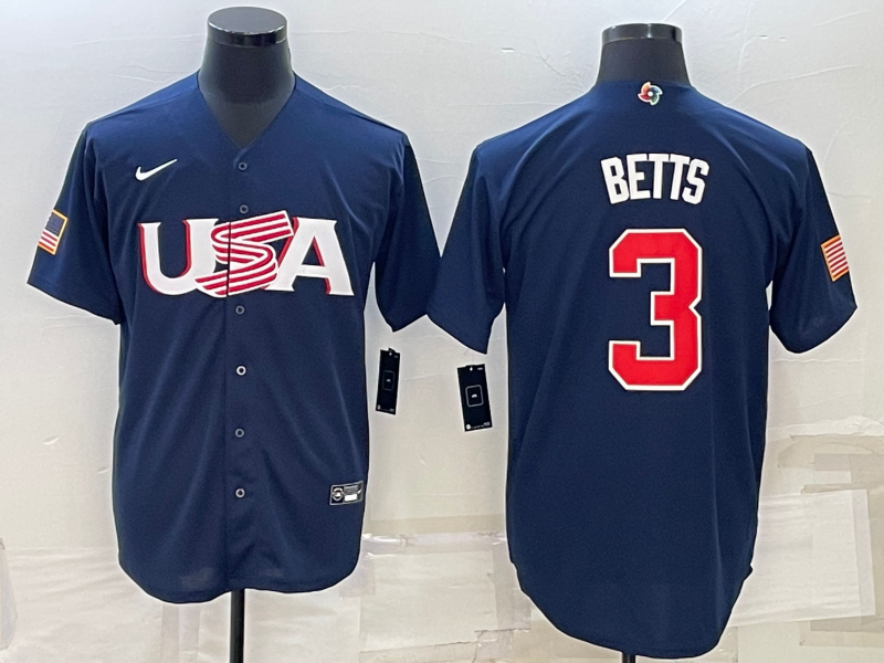 Men's 2023 World Baseball Classic Mookie Betts USA Navy Jersey