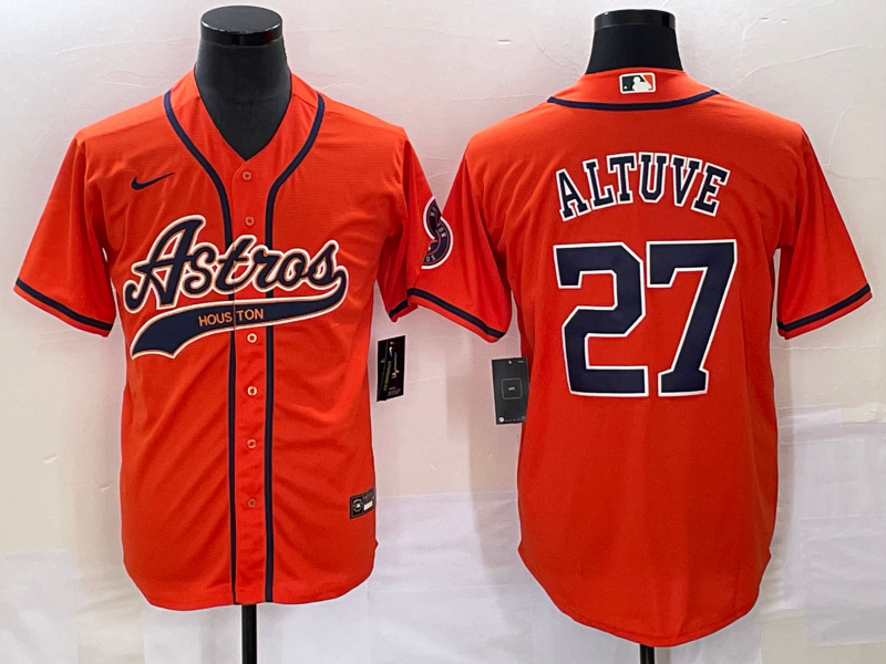 Men's Houston Astros Jose Altuve Orange Replica Jersey Joint Edition
