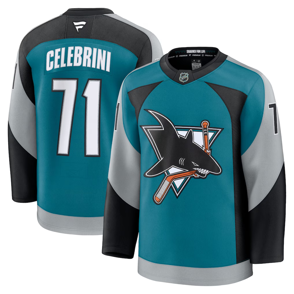 Men's San Jose Sharks Macklin Celebrini Fanatics Teal Alternate Player Jersey