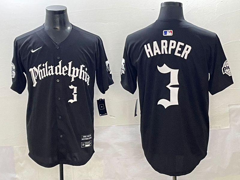 Men's Philadelphia Phillies Bryce Harper Black Replica Player Jersey
