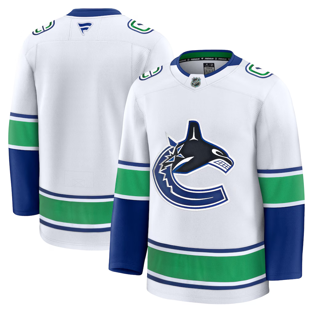 Men's Vancouver Canucks Fanatics White Away Premium Blank Jersey
