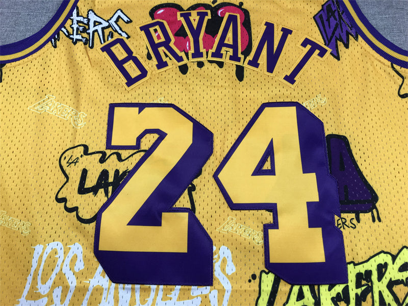 Men's Los Angeles Lakers Kobe Bryant Yellow Swingman Graffiti Edition Jersey