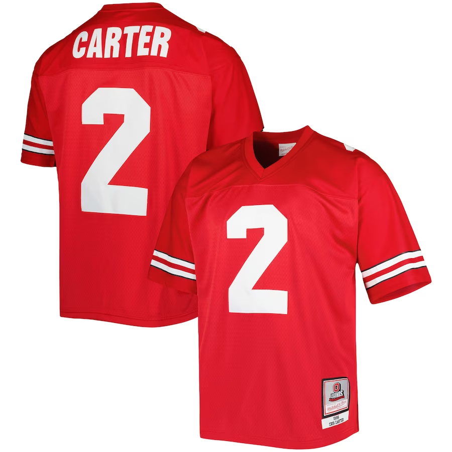 Men's Ohio State Buckeyes Mitchell & Ness Cris Carter Scarlet Authentic Jersey