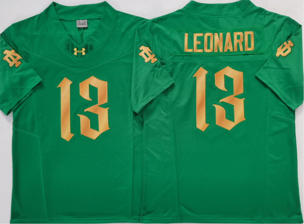 Men's Norte Dame Fighting Irish Riley Leonard Green Player Game Jersey