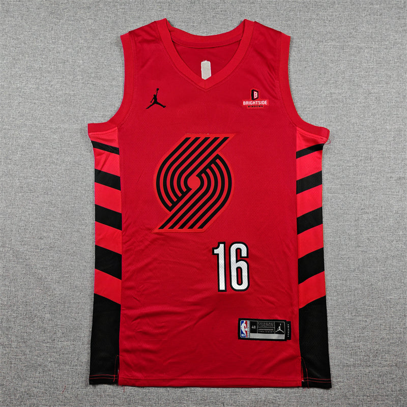 Men's Portland Trail Blazers Yang Hansen Red 2022/23 Swingman Player Jersey - Statement Edition