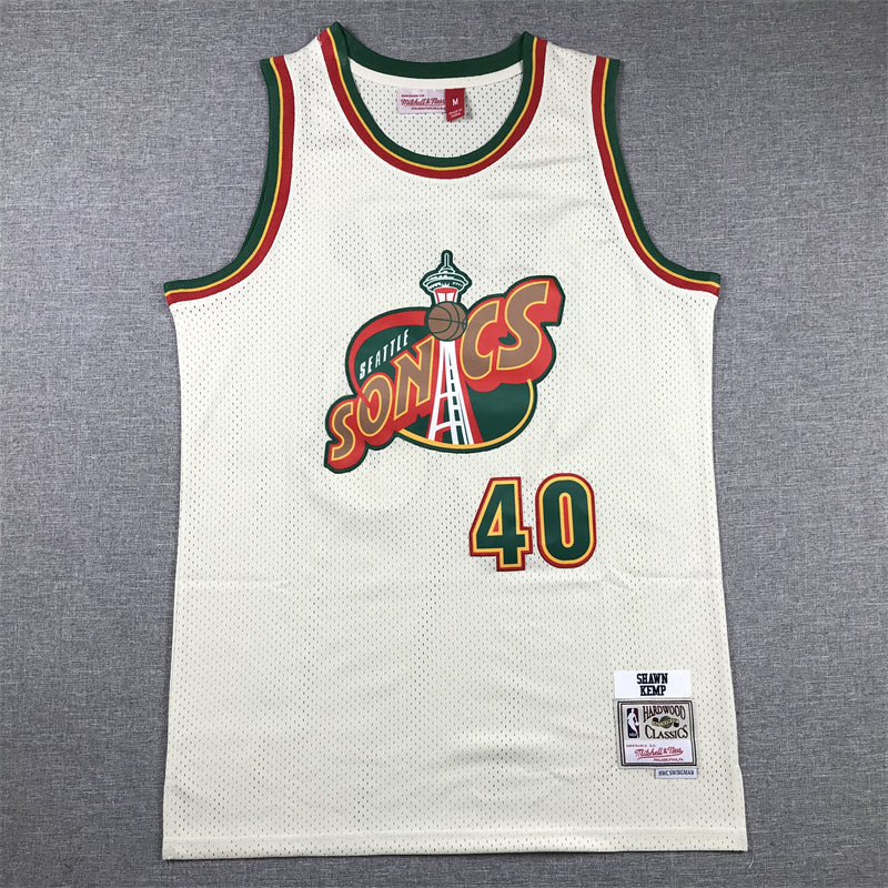 Men's Seattle Supersonics Shawn Kemp Cream Chainstitch Swingman Jersey