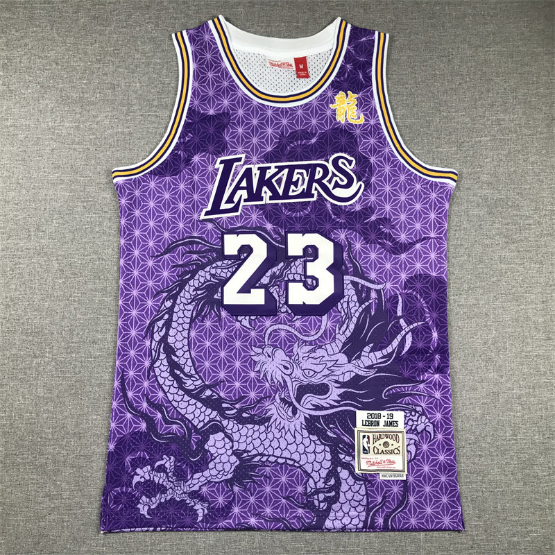 Men's Los Angeles Lakers LeBron James Purple Year of Dragon Edition Swingman Jersey