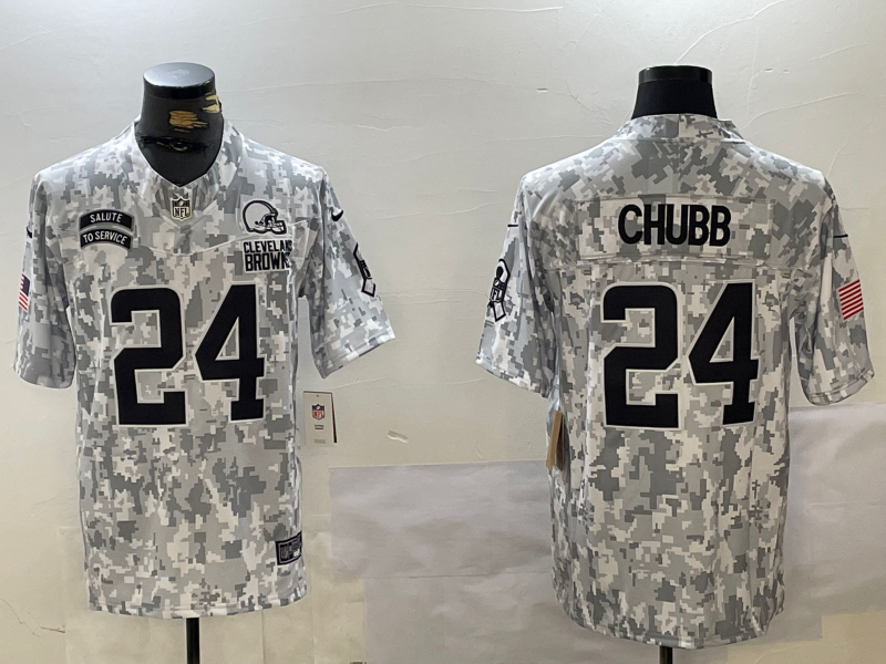 Men's Cleveland Browns Nick Chubb Arctic Camo 2024 Salute to Service Limited Jersey