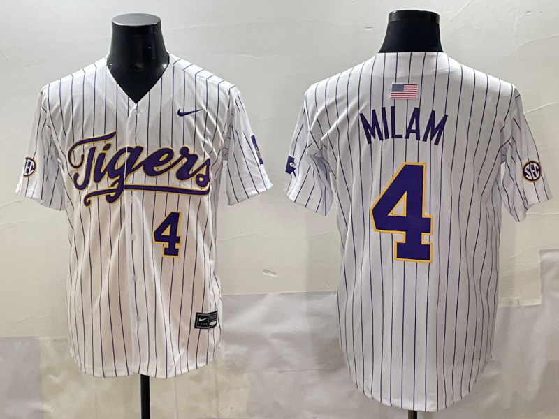 Men's LSU Tigers Steven Milam White Replica Player Jersey